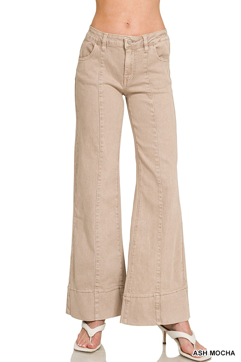 Mid Rise Wide Leg Color Denim Pants