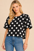 Classic Polka Dot Puff Sleeve Woven Blouse