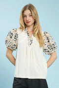 Embroidered Puff Sleeve Short Sleeve Top