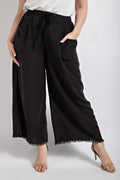 Plus Frayed Wide Leg Pants With Pockets