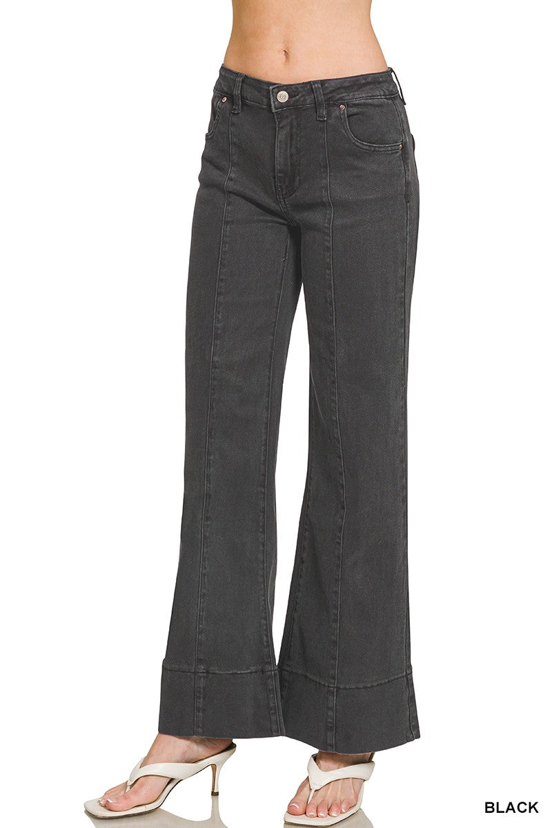 Mid Rise Wide Leg Color Denim Pants