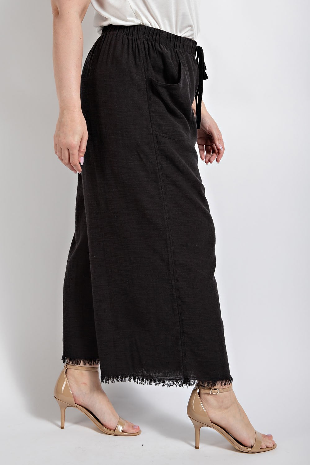 Plus Frayed Wide Leg Pants With Pockets