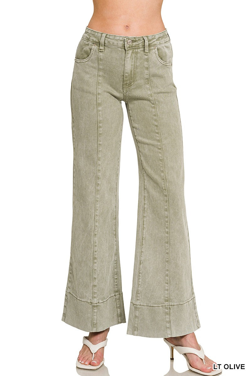 Mid Rise Wide Leg Color Denim Pants