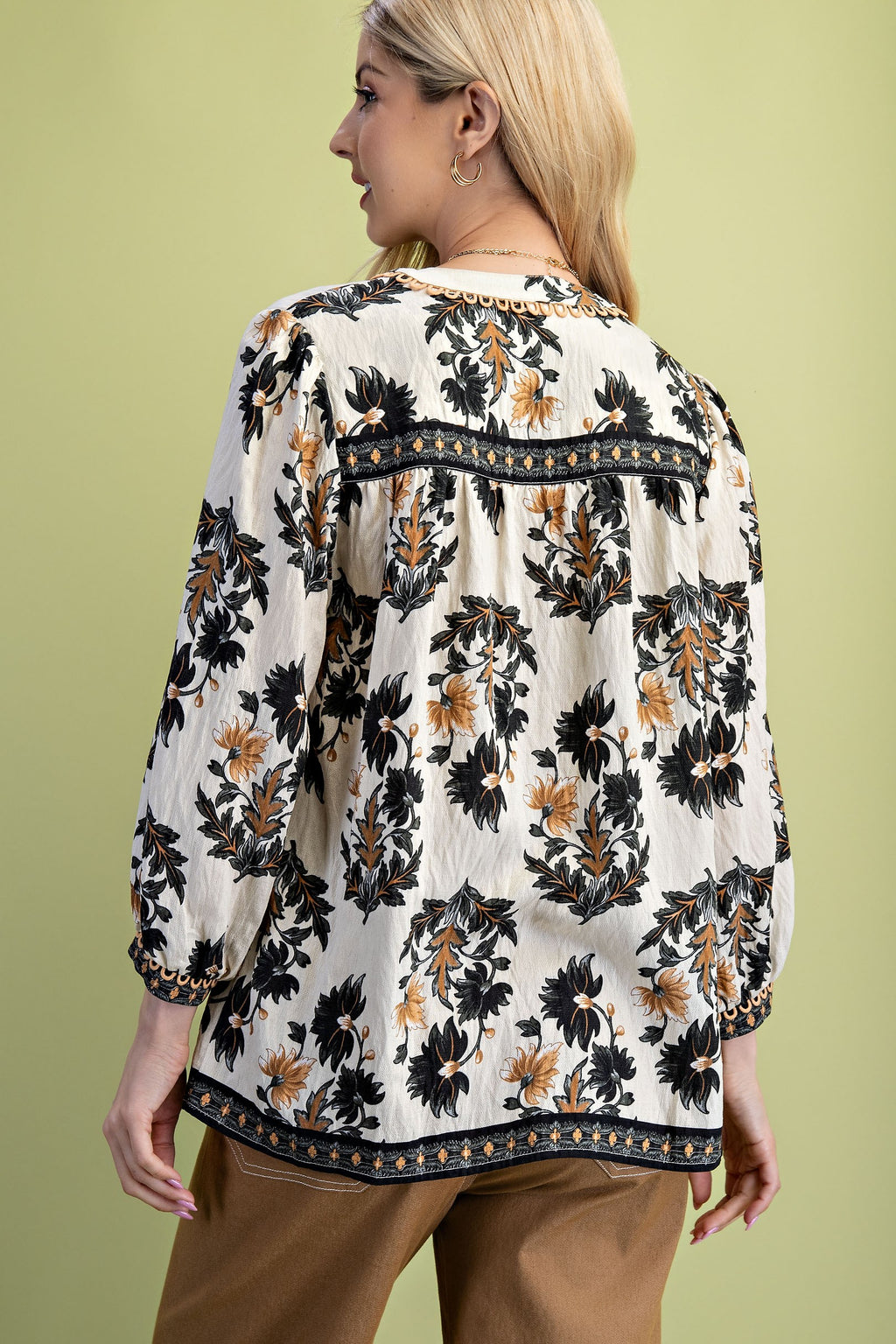 Floral Fall Print 3/4 Length Sleeve Blouse