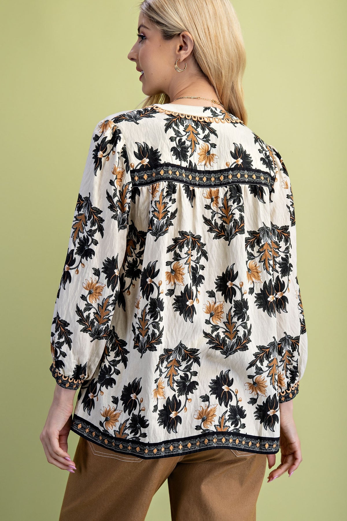 Floral Fall Print 3/4 Length Sleeve Blouse