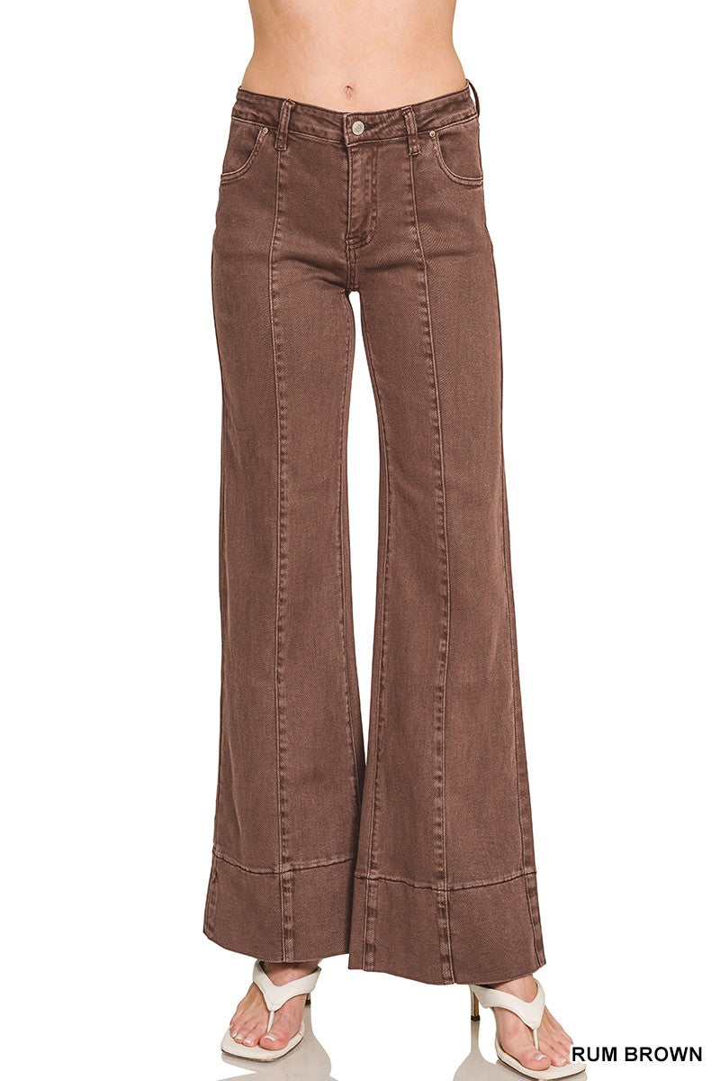 Mid Rise Wide Leg Color Denim Pants