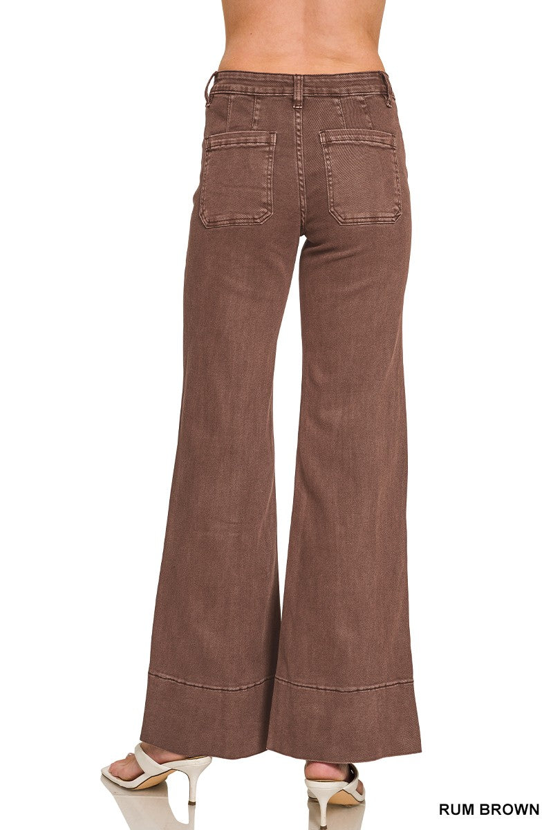 Mid Rise Wide Leg Color Denim Pants