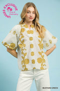 Print Smocked Collared Top