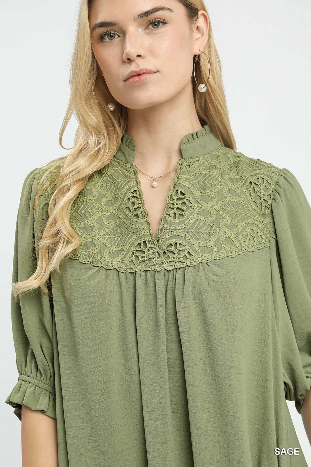 Lace Yoke Tiered Mini Dress