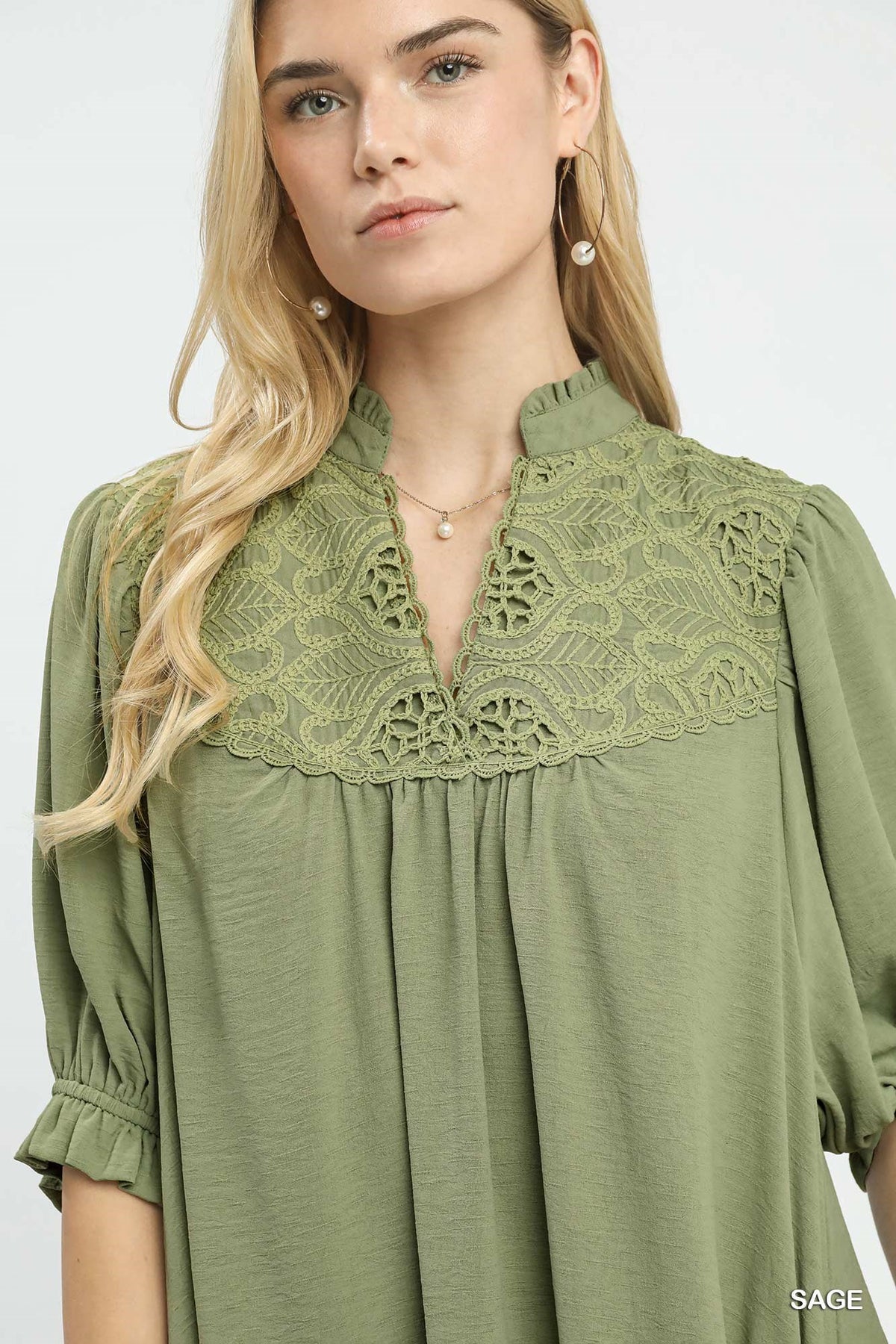 Lace Yoke Tiered Mini Dress