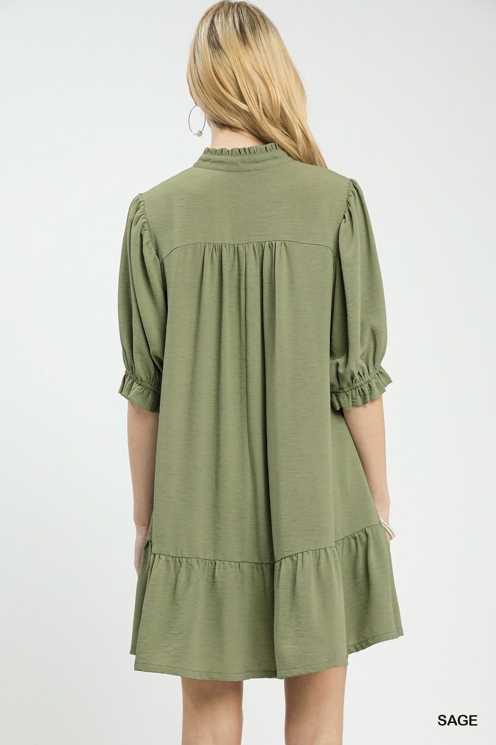 Lace Yoke Tiered Mini Dress