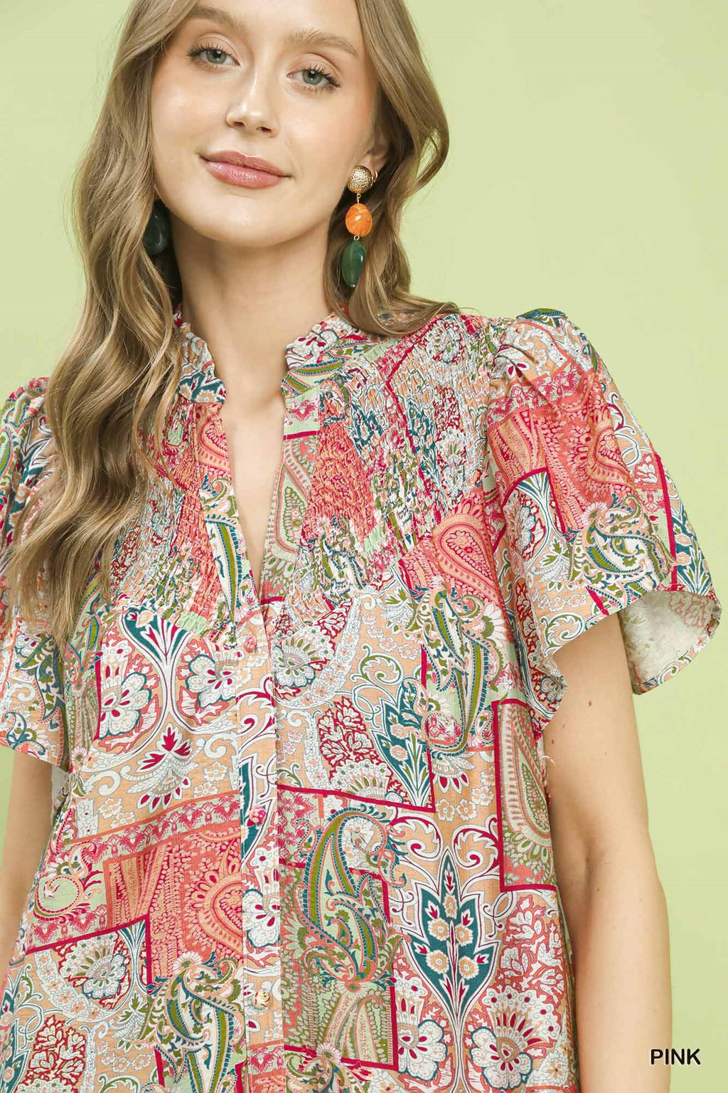Boho Patchwork Print Flutter Sleeve Midi Dress