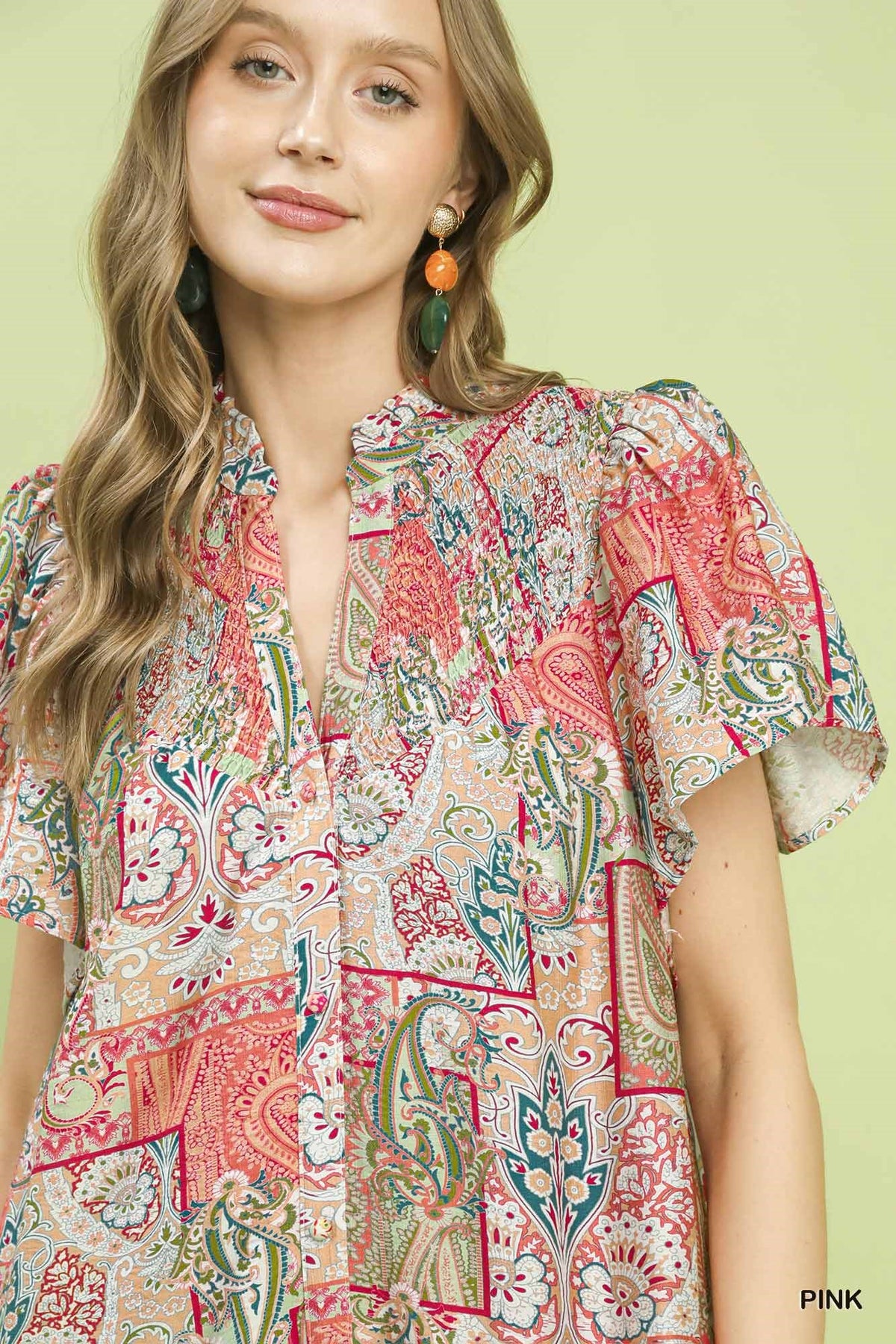 Boho Patchwork Print Flutter Sleeve Midi Dress