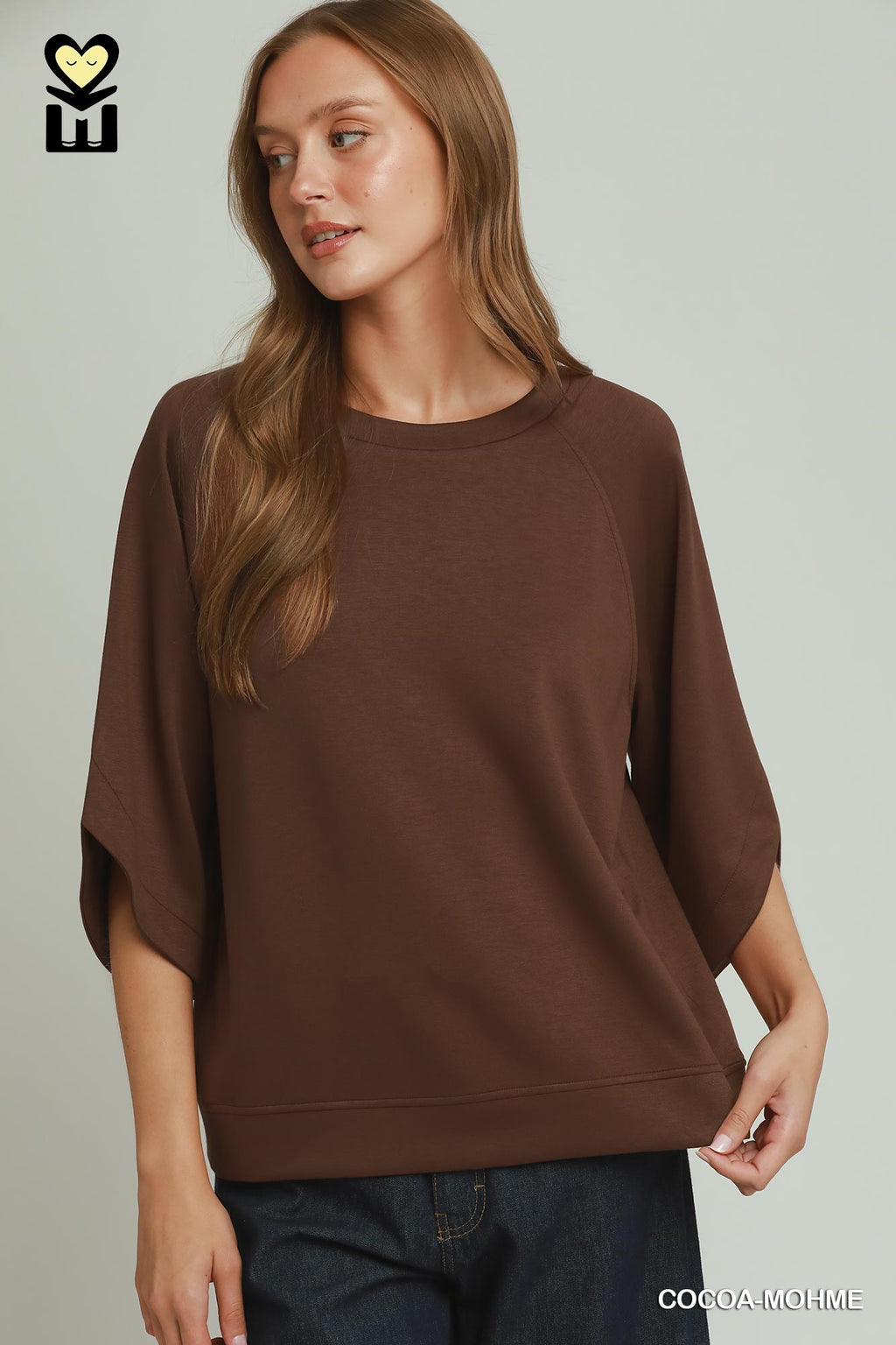 Round Hem Raglan Sleeve Top