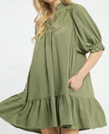 Lace Yoke Tiered Mini Dress