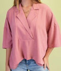 Pull On V-neck Collared Top