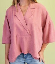 Pull On V-neck Collared Top