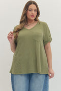 Plus V-neck Short Sleeve Top