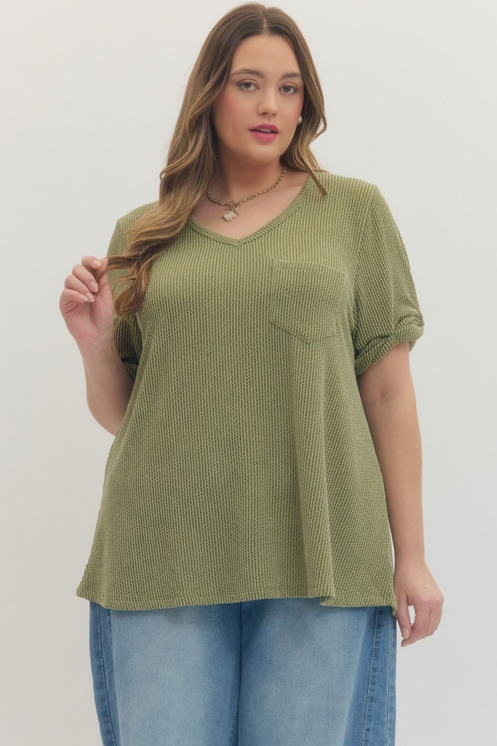 Plus V-neck Short Sleeve Top